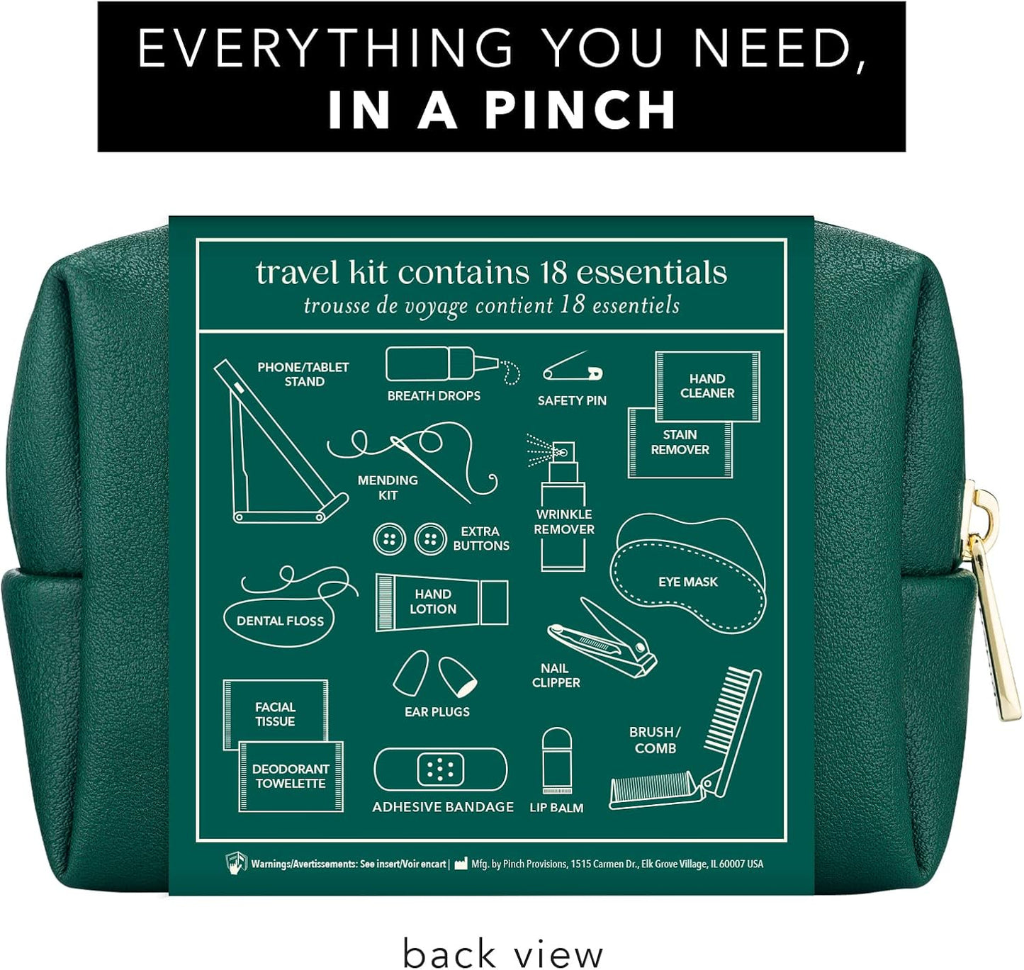 Pinch Provisions Travel Kit, includes 18 Must-Have Emergency Essential Items for Travelling, Ideal Road Trip or Airport Gift for Friends, Family & Peers, Portable Pouch
