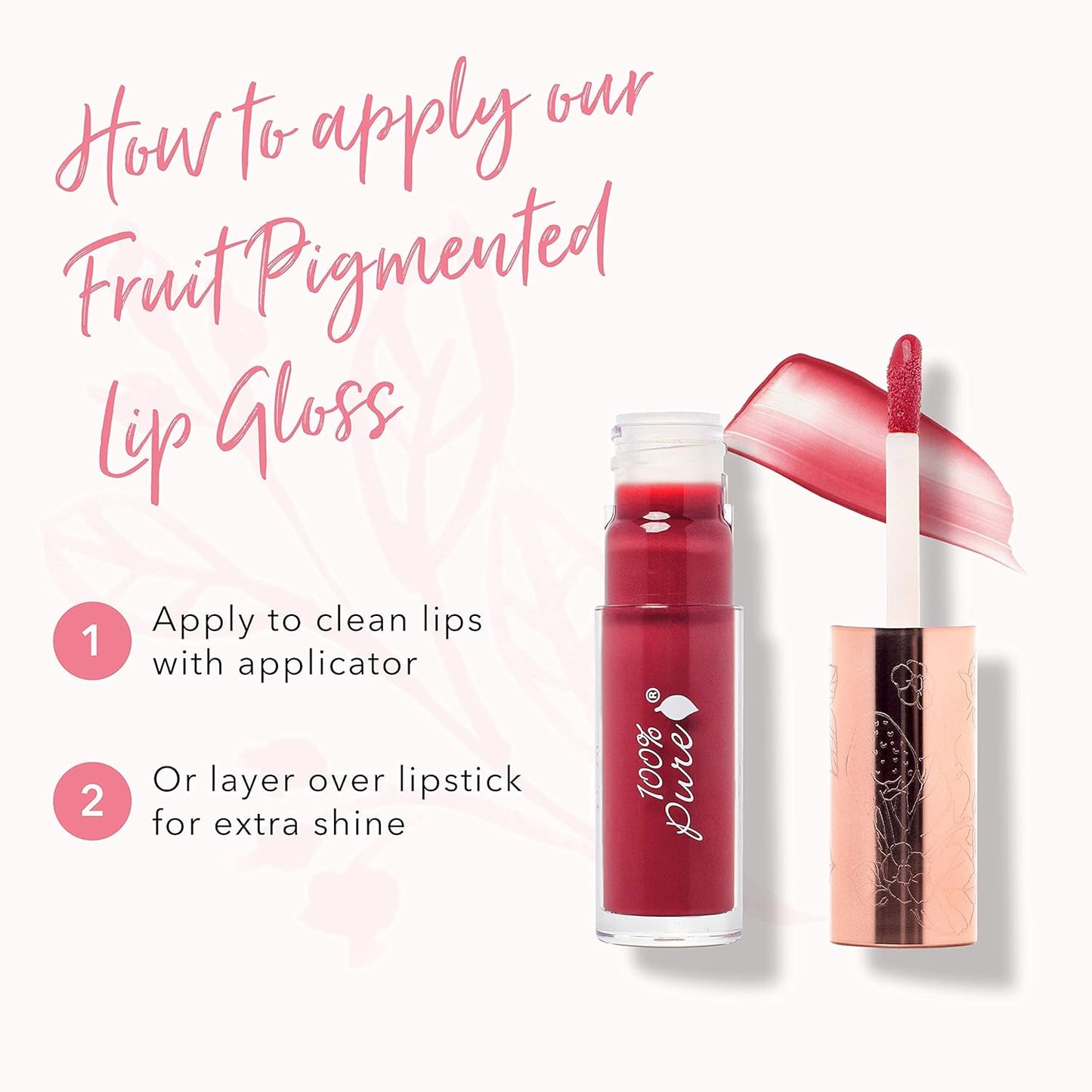 100% PURE Lip Gloss (Fruit Pigmented), Pomegranate Wine, High Shine, Moisturizing, Natural Lip Gloss, Sheer Finish, Tinted Lip Gloss w/Cocoa Butter, Vitamin E (Medium Berry Red Color) - 0.14 Fl Oz