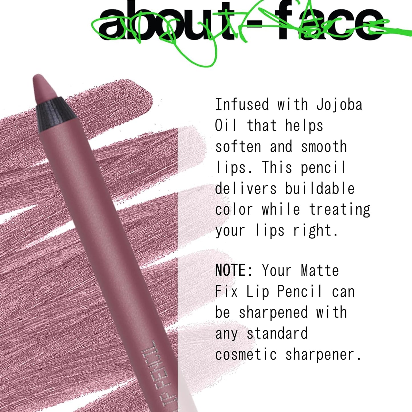 about-face Matte Fix Lip Pencil Paper Romance – Long-Wear, Creamy Matte Lip Liner with Hyaluronic Acid & Vitamins C & E – Vegan, Cruelty-Free, Clean Beauty – 0.042 oz (Rosewood)