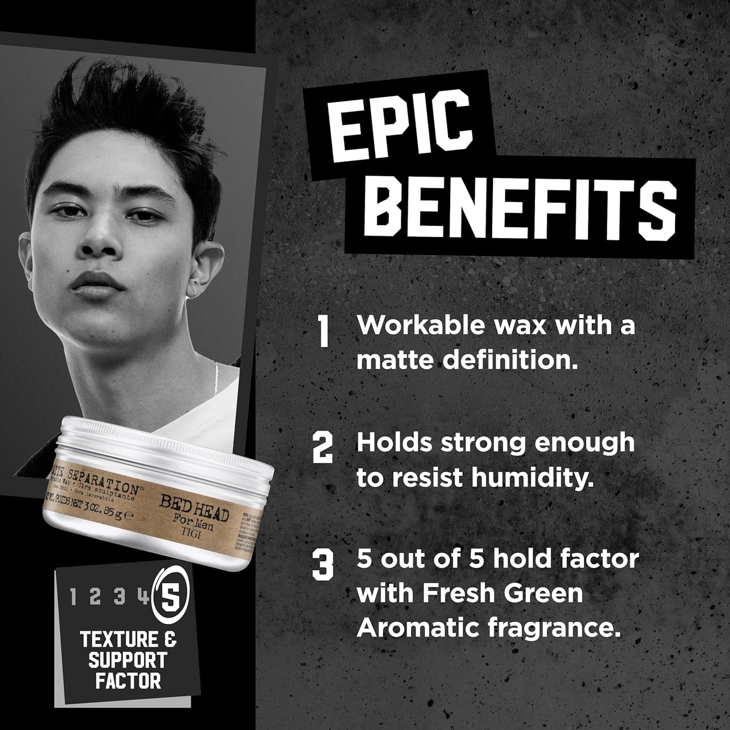 TIGI Bed Head for Men Matte Separation Workable Wax - Use for Strong Hold - For Men's Hairstyles - Use on Damp or Dry Hair - Premium Strong Hold Hair Wax - 3 oz (3 Pack)