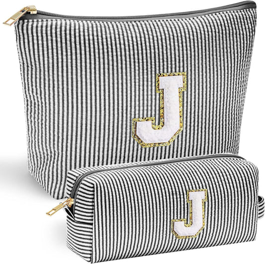 YOOLIFE Initial Christmas Gifts for Girls - Teen Girl Gifts Trendy Stuff Monogram Cute Makeup Bags Make Up Case for Women Her Best Friend Friendship Sister Teacher, Personalized Birthday Gifts Black J