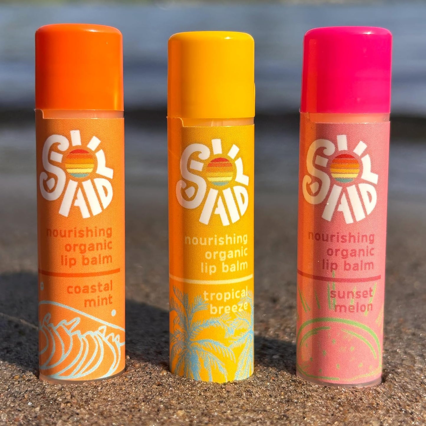 Sol Aid Organic Lip Balm – 100% Natural Lip Moisturizer (3-Pack, Sun Lovers Collection)