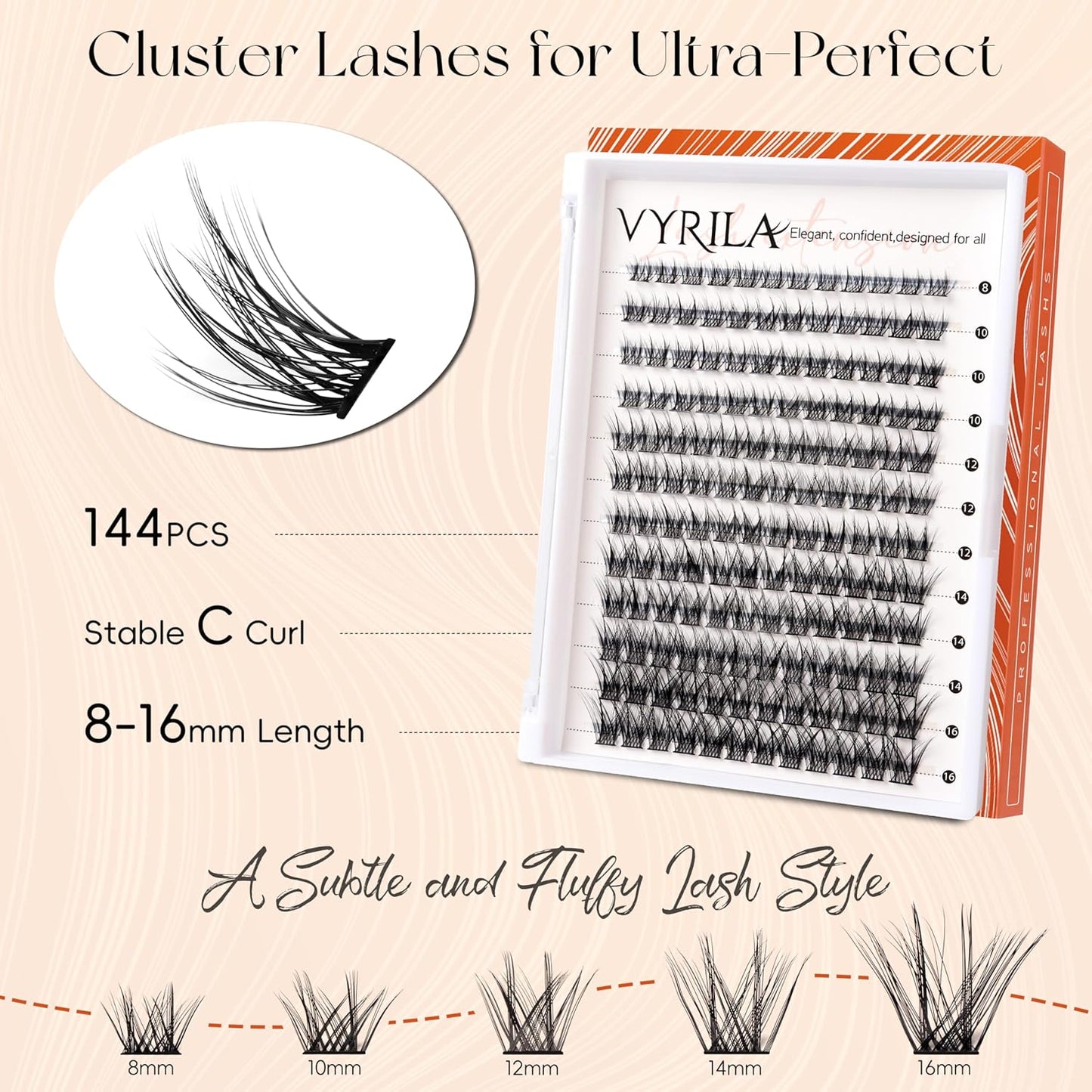 Lash Clusters DIY Lash Extensions, C Curl Individual Lashes Clusters Lashes Wispy Lash Extensions Natural Look Eyelash Clusters Mix 8-16mm(CHIC-0.07C-8-16mm)