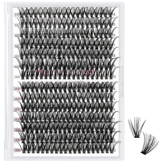 280 Pcs Individual Lashes 30D+40D Mixed Lash Clusters 14 Rows Cluster Lashes that Look Like Eyelash Extensions DIY Lash Extension Self Application At Home (30+40-D-14-20mix)
