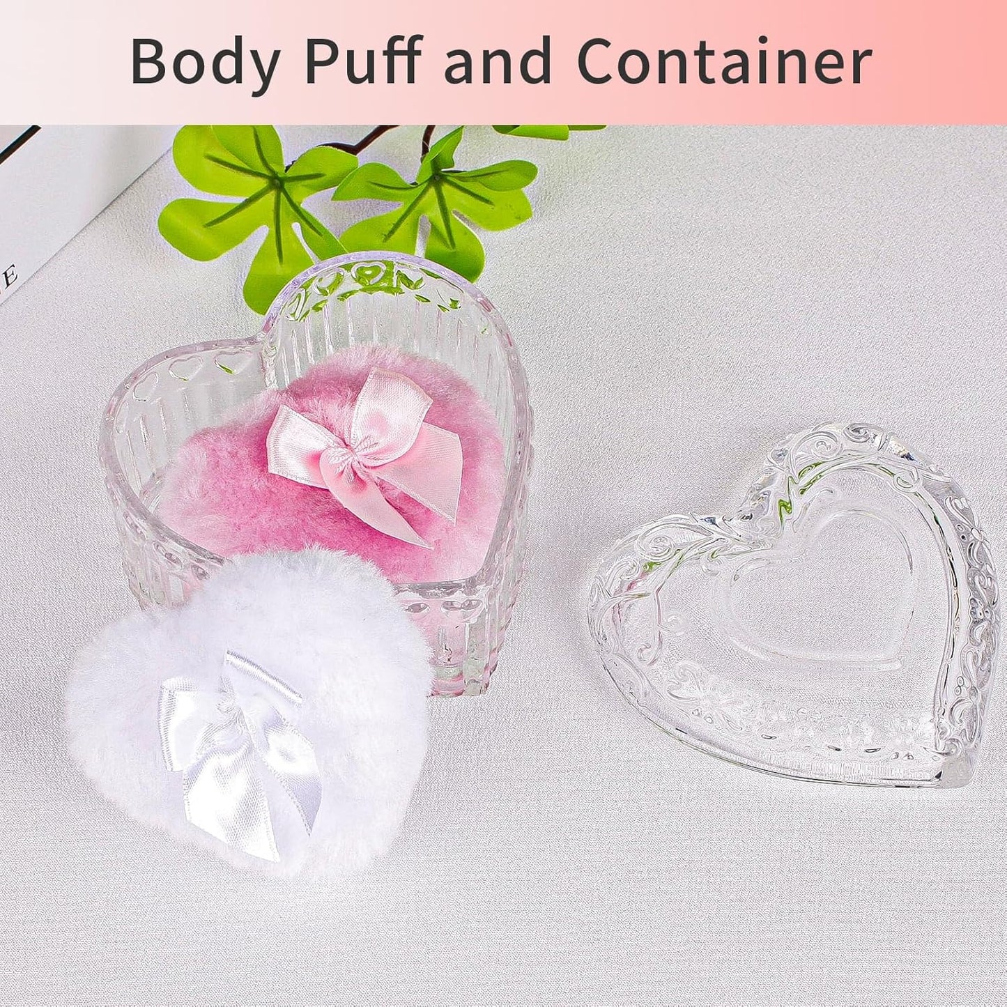 Large Body Powder Puffs and Containers, Crystal Clear Powder Container with Soft Power Puffs, Reusable Dusting Powder Case with Washable Velvet Face Body Glitter Puffs Wet and Dry Makeup
