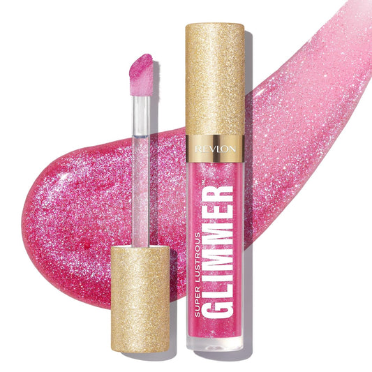 REVLON Super Lustrous Glimmer Gloss, Non-Sticky Lip Gloss, High-Shine Finish, Plant-Based Glitter, 008 Rose Glow, 0.13 fl oz