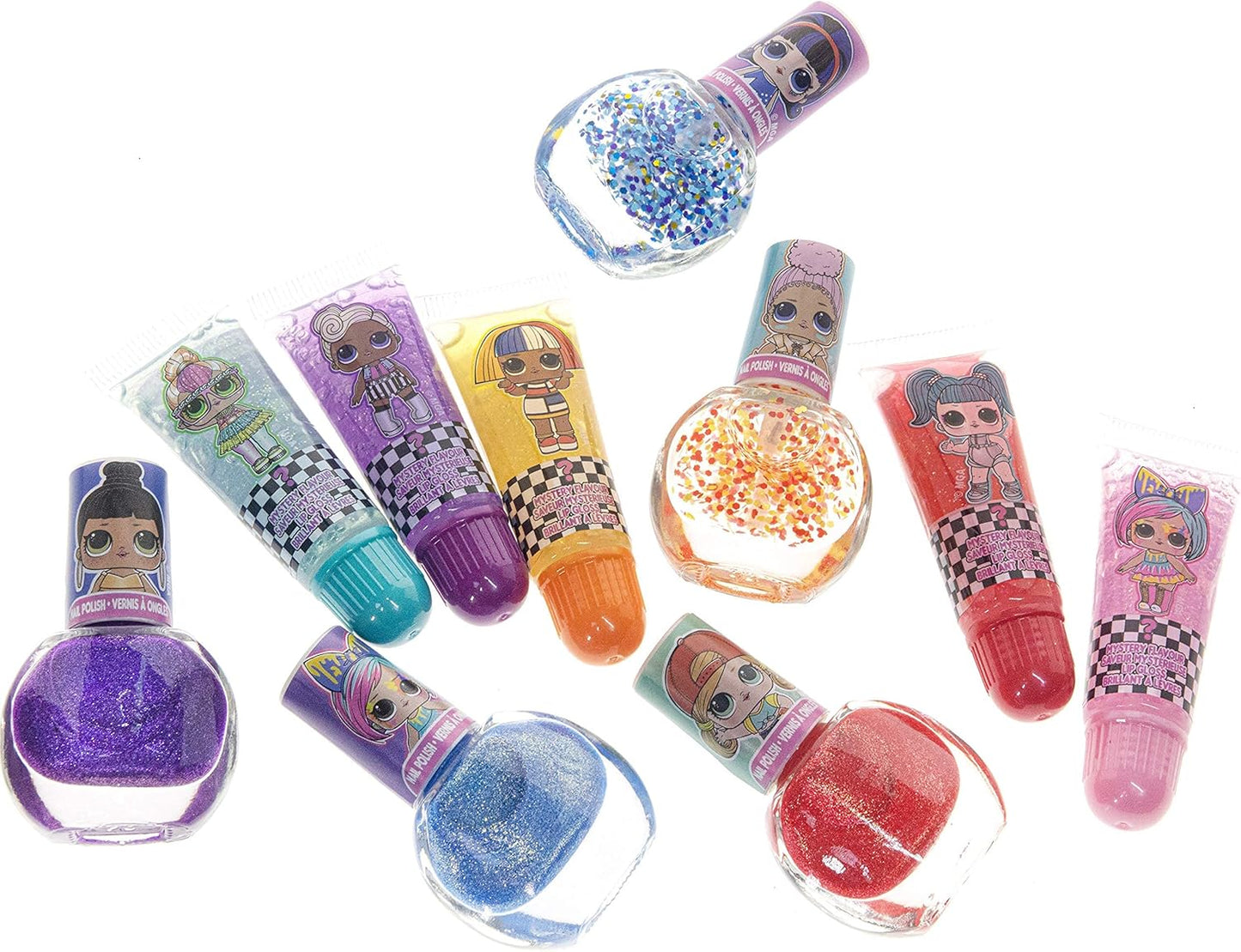LOL Surprise Townley Girl 11 Pcs Sparkly Cosmetic Makeup Set for Kids Includes 5 Lip Gloss, 5 Nail Polish & Nail Stickers for Girls Tweens, Ages 3+ Perfect for Parties, Sleepovers and Makeovers