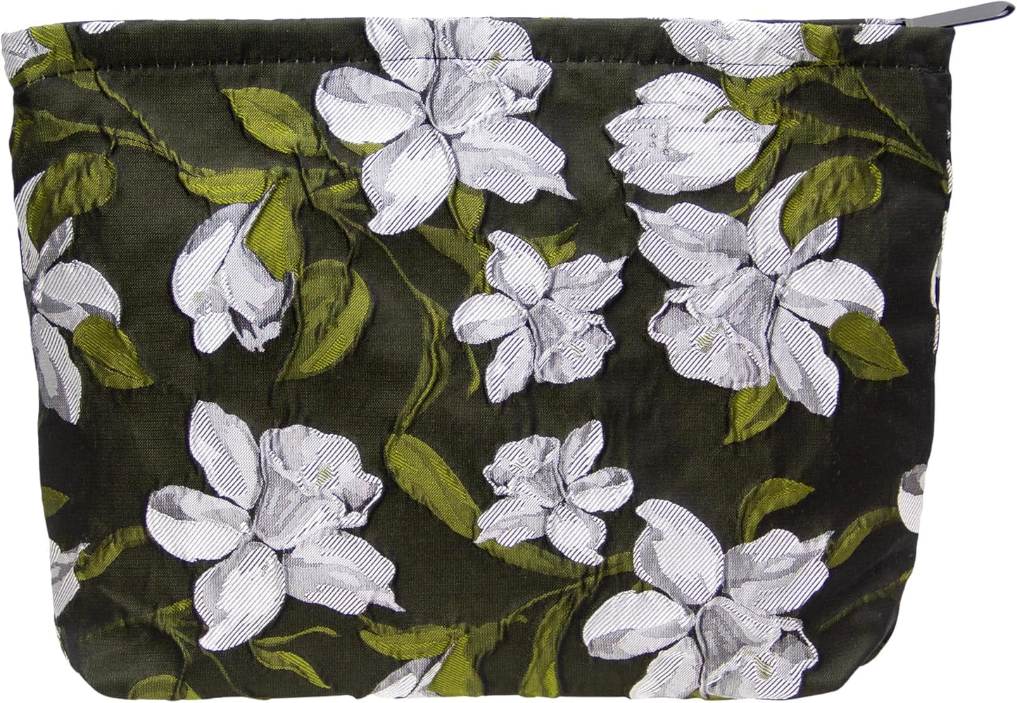 PAZIMIIK Makeup Bag Large Cotton Zipper Pouch for Purse Travel Canvas Make Up Organizer for Women Cosmetic,Brocade Floral Black