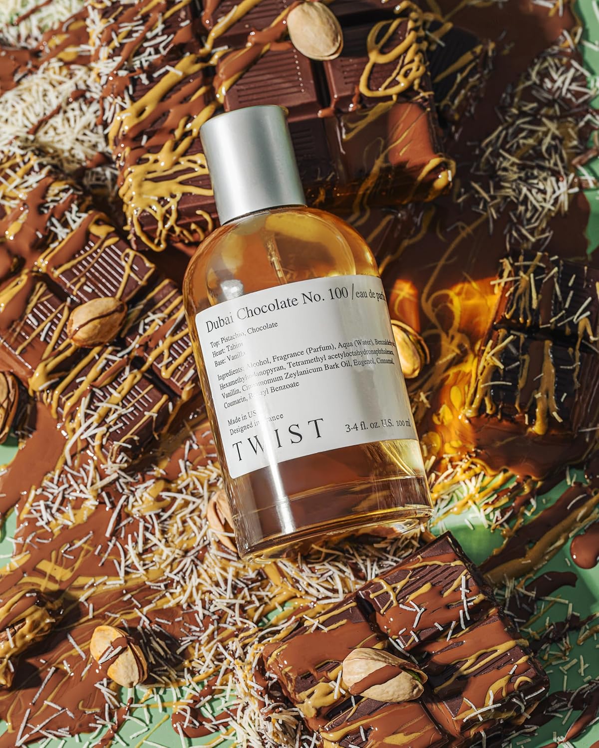 Twist Dubai Chocolate No. 100 - Eau De Parfum Inspired by Fix Dubai Chocolate, Long-Lasting Perfume For Women, Paraben Free, Vegan, Clean Ingredients, Fragrance - Spray 100 ml | 3.4 fl. oz.