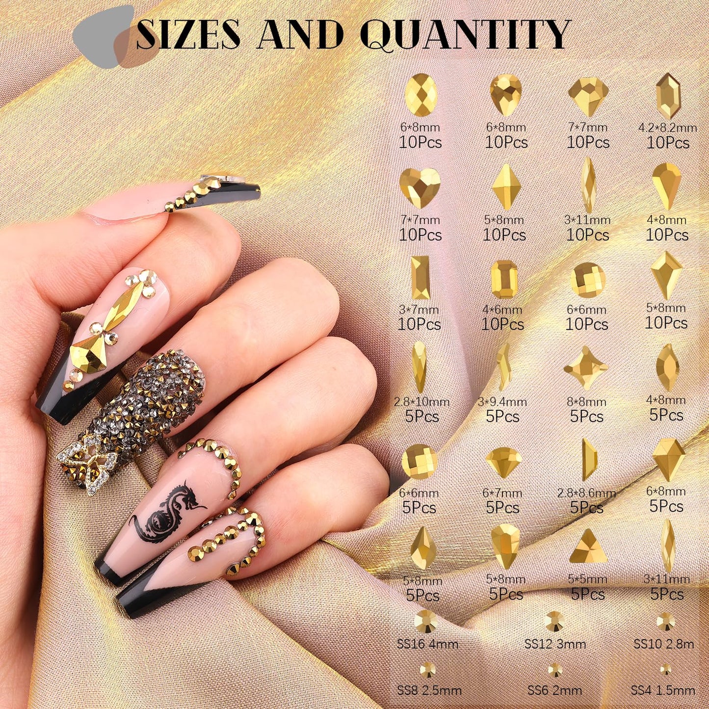 1680Pcs Mineral Gold Glass Nail Rhinestones 180Pcs Multi Shapes Flatback Nail Gems + 1500Pcs 1.5-4mm Round Crystal, Manicure Nail Charms Diamond Gemstones for Acrylic Nails Decoration