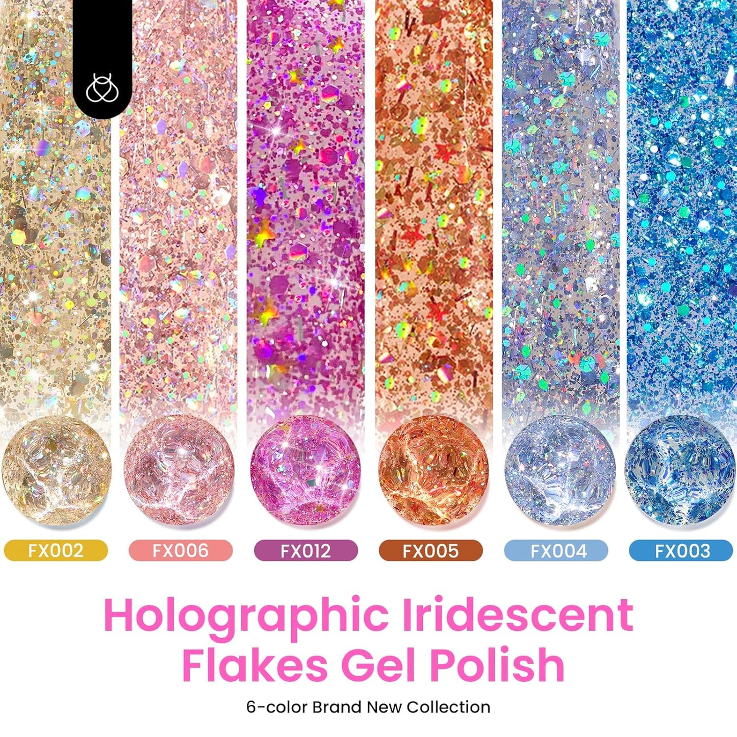 Beetles Glitter Gel Nail Polish 6 Colors Orange Gold Hot Pink Blue Shimmer Silver Colors Sparkly Shiny UV LED Nail Lamp Gel Polish Kit for Home DIY Nail Designs