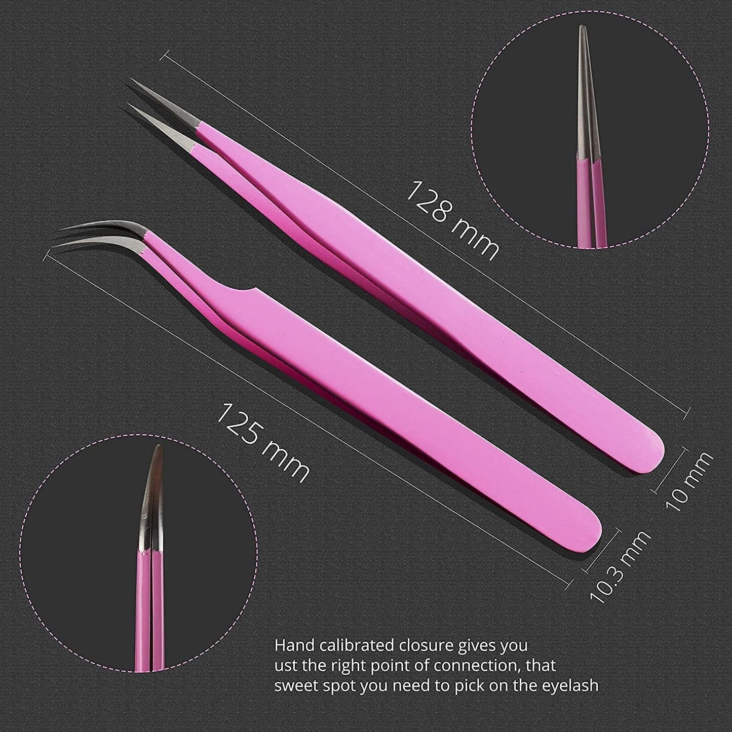 SIVOTE Lash Tweezers & Applicator Tool Set, 2-Pack Precision Tweezers (Straight & Curved Tip, Pink) with Gold Eyelash Applicator Tool for Extensions & False Lash Application