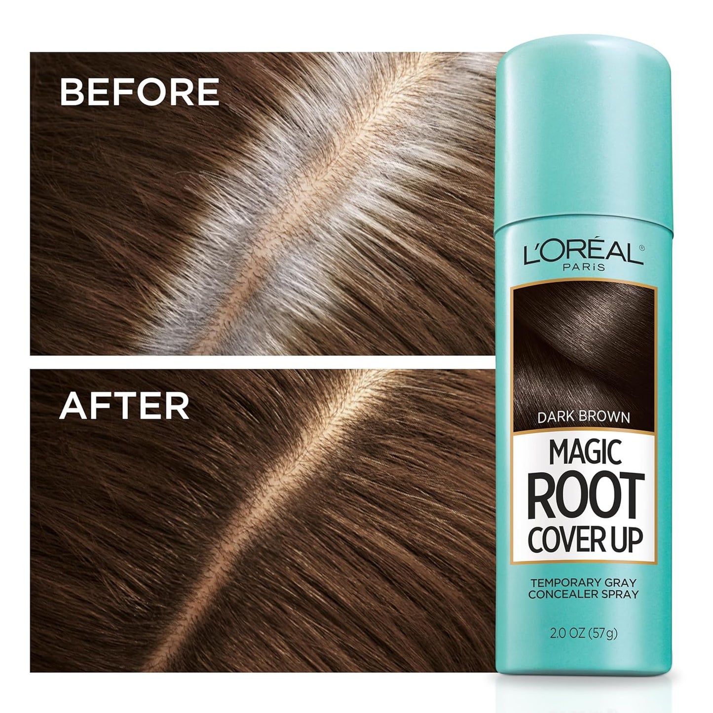 L'Oreal Paris Root Cover Up Temporary Gray Concealer Spray, Hair Color Spray with Filling & Thickening Coverage, Dark Brown, Packaging May Vary
