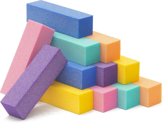 Natural and Acrylic Nail Buffing Blocks, 12-Pack, 4 Sided, Medium Grit (Multi-Colored)