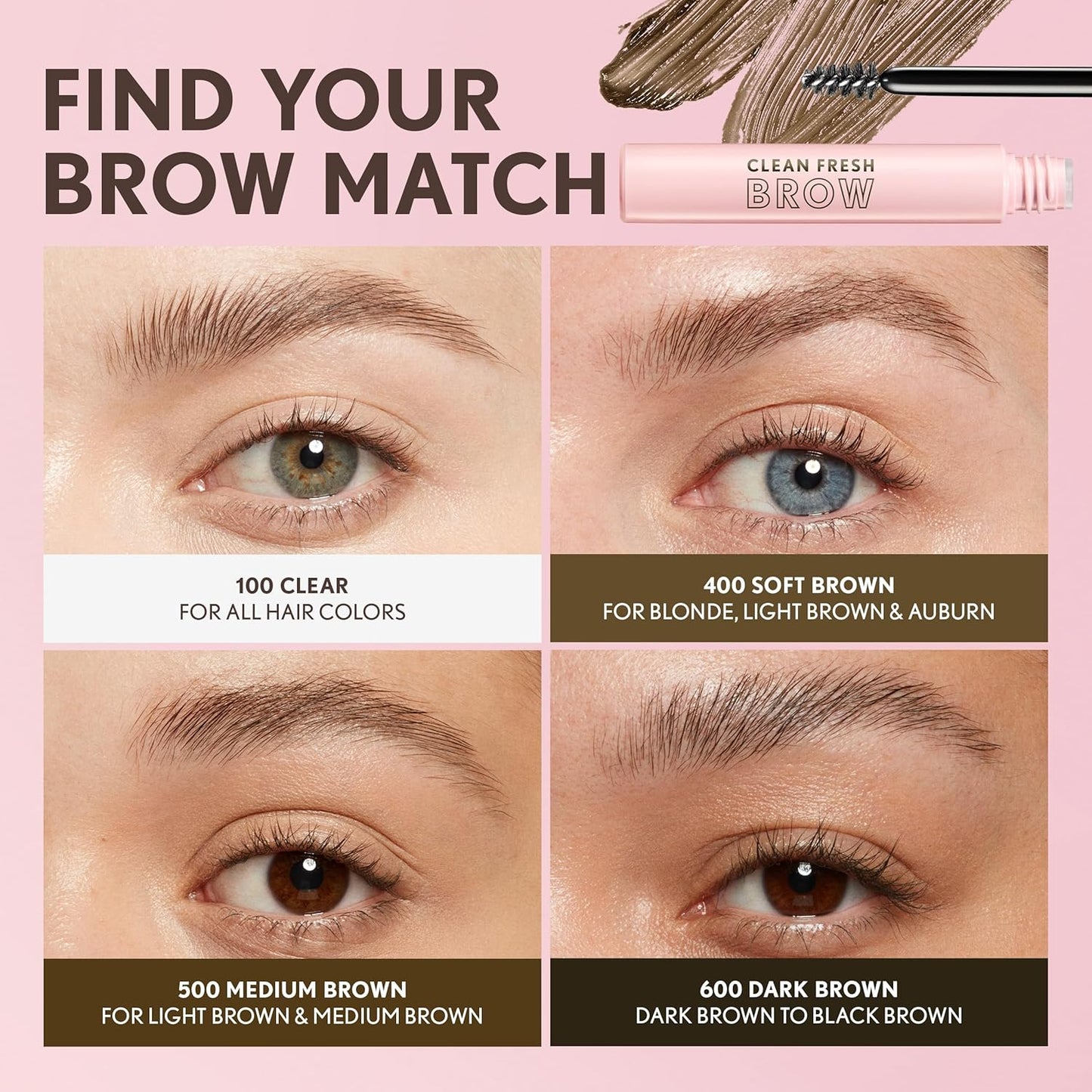 CoverGirl Clean Fresh Brow, 500 Medium Brown, Eyebrow Gel, Long-Lasting, Vegan Formula, Natural Looking, Easy to Apply, Doesn't Smudge, 0.18oz