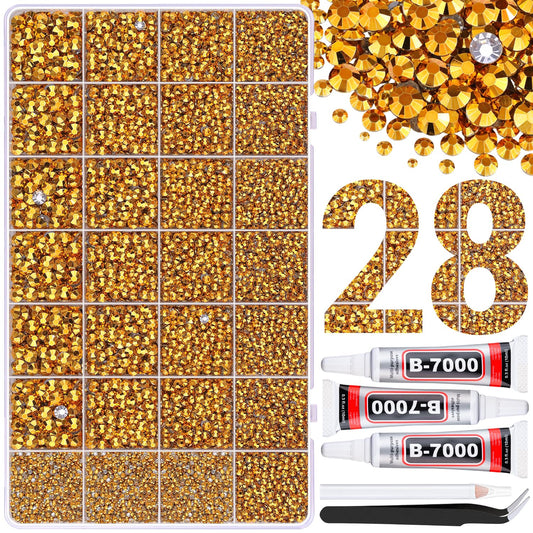 30000Pcs Resin Rhinestones for Bedazzling with 3Pcs B7000 Jewelry Glue, Mine Gold Flatback Gems Rhinestones for Crafting, Clothing Tumblers Mugs Shoes Fabric Decor Nail Art