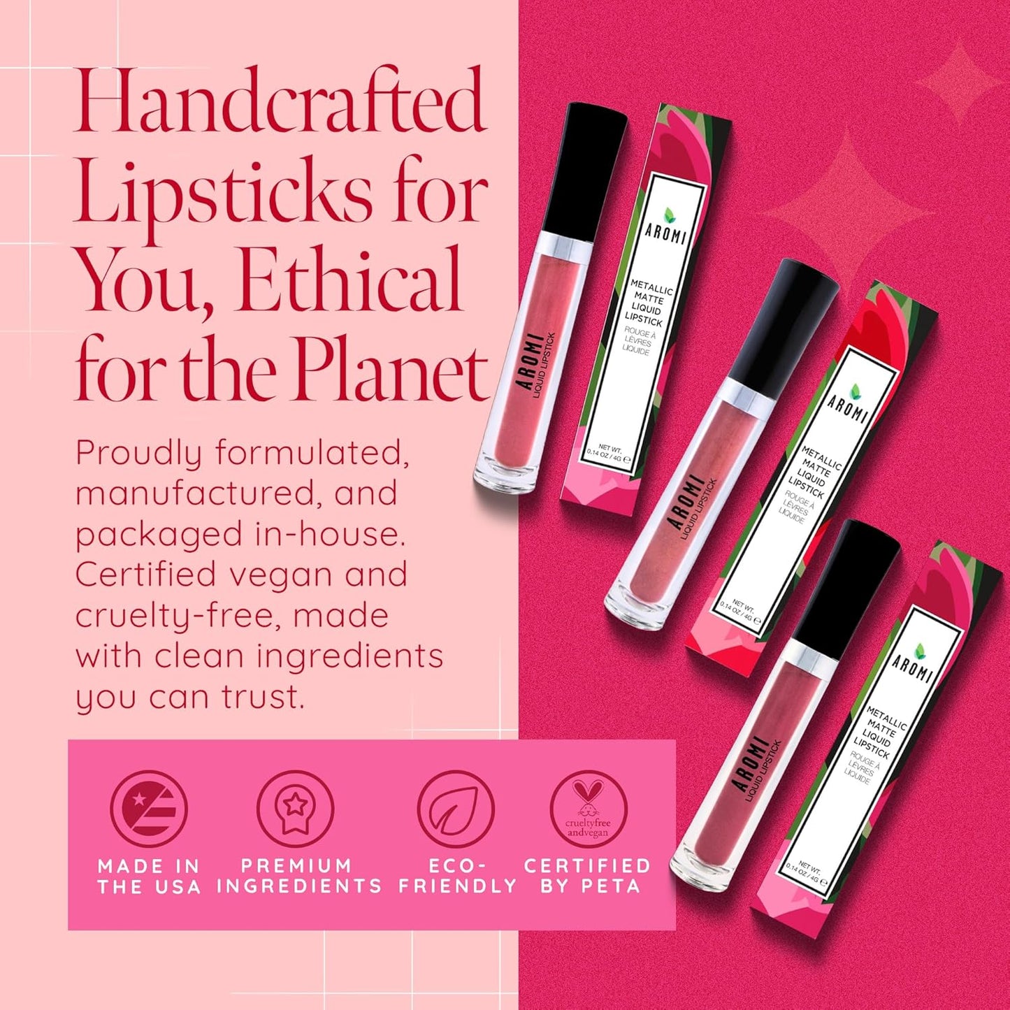 Aromi Metallic Liquid Lipstick | Light Brown Nude Lip Color for Women, Long-lasting, Shimmery Finish, Vegan (Brown Sugar)