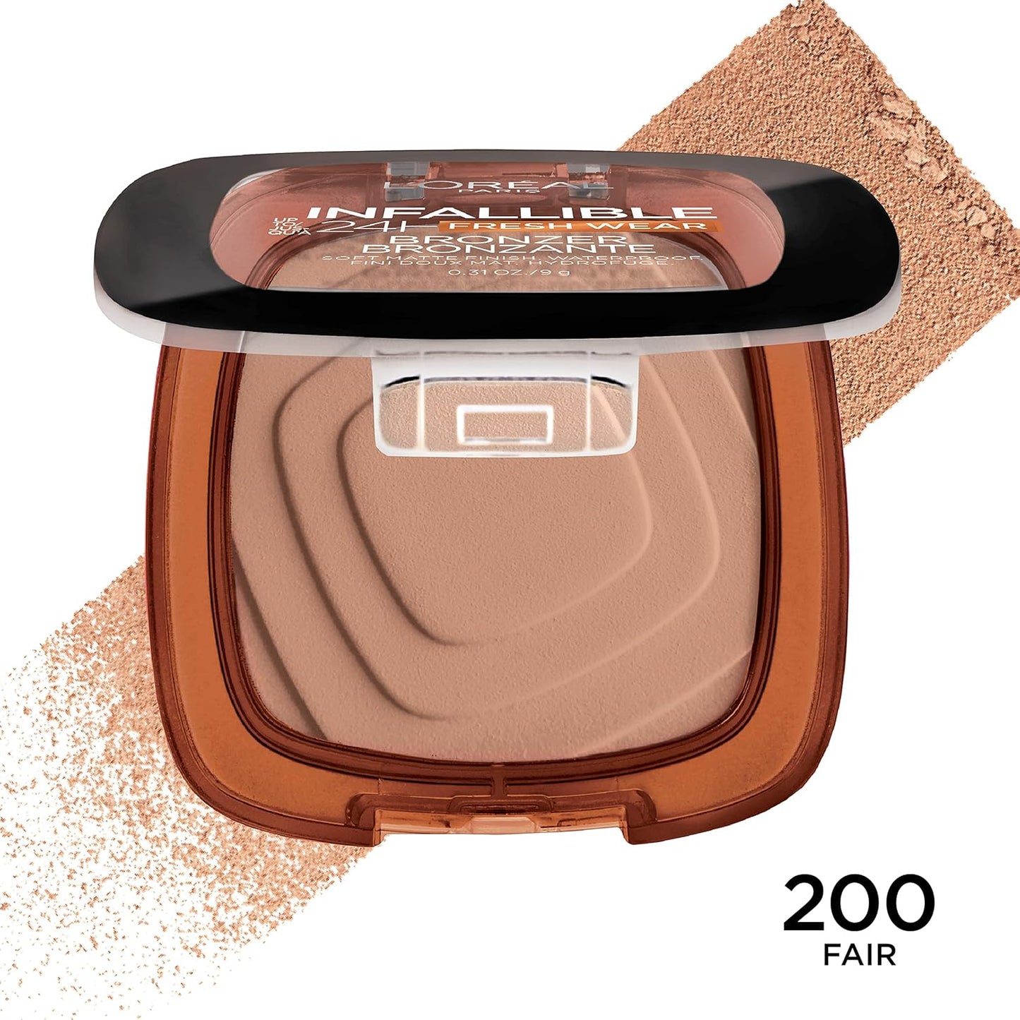 L'Oreal Paris Infallible Up to 24H Fresh Wear Soft Matte Longwear Bronzer. Waterproof, heatproof, transfer, humidity and sweatproof, Fair, 0.31 oz