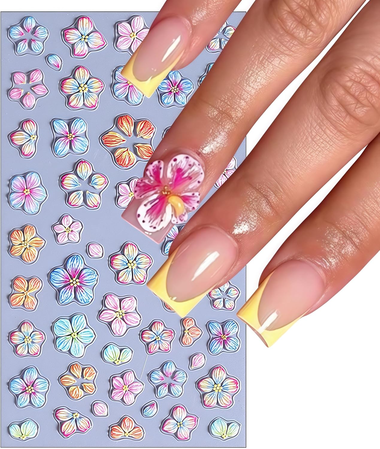Flower Nail Art Stickers 5D Embossed Self Adhesive Lily Flower Stickers Summer Hibiscus Floral Decals Charms Vacation Design Pegatinas para Uñas for Women Girls DIY Manicure Decoration 3 Sheet