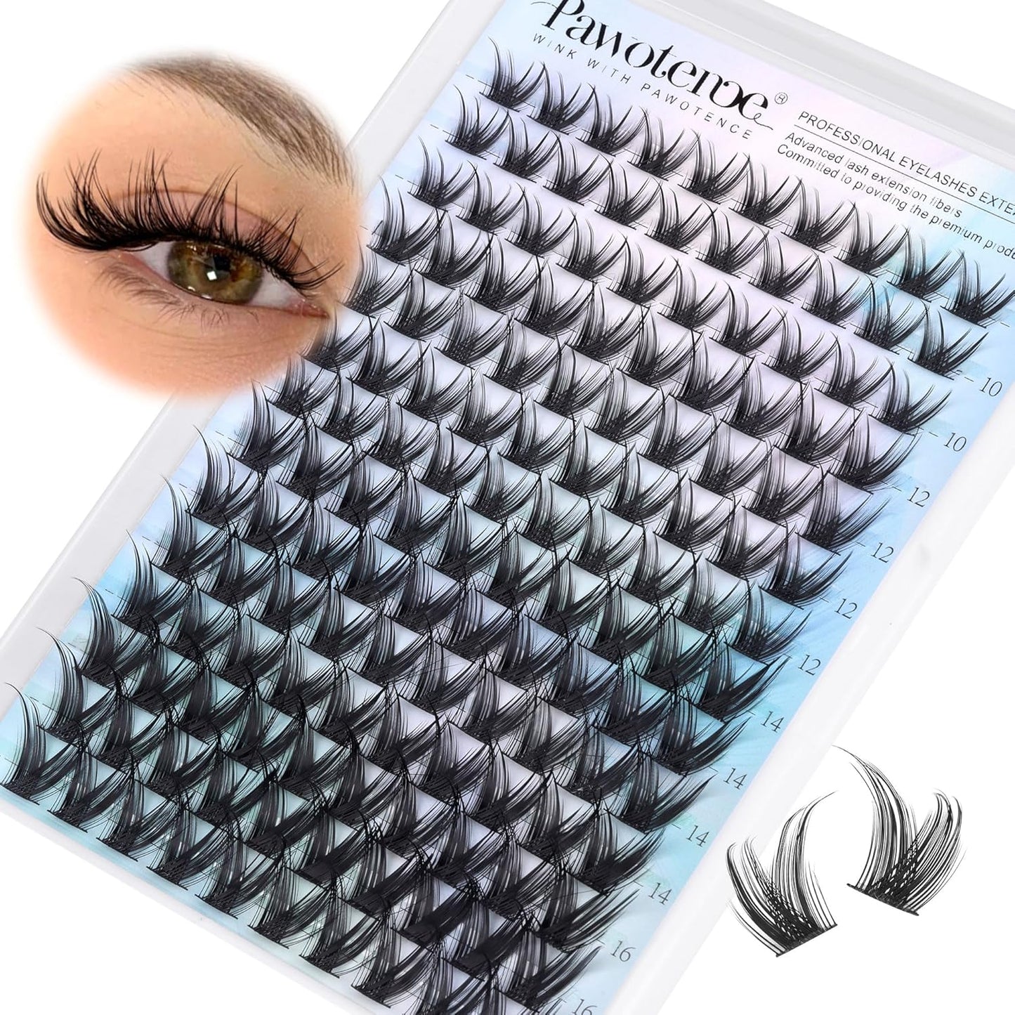 Pawotence Lash Clusters Wispy Eyelash Clusters 10-16mm Manga Individual Lashes Cluster Eyelash Extensions 168pcs Lash Extension DIY False Eyelashes Cluster Lashes with Soft Thin Band