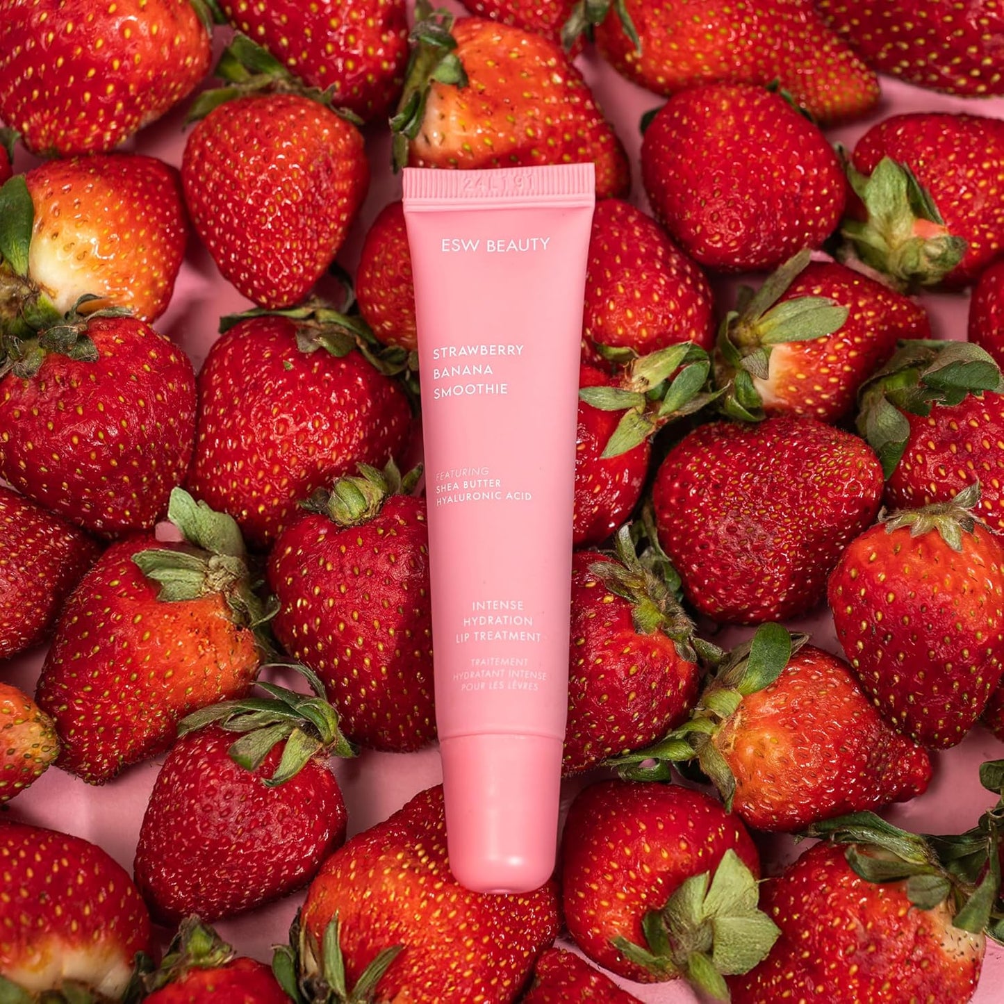 ESW Beauty Strawberry Banana Smoothie Lip Treatment - Soft Pink Nude Tint with Shea Butter, Hyaluronic Acid, Strawberry & Banana for Intense Hydration & Dryness Prevention