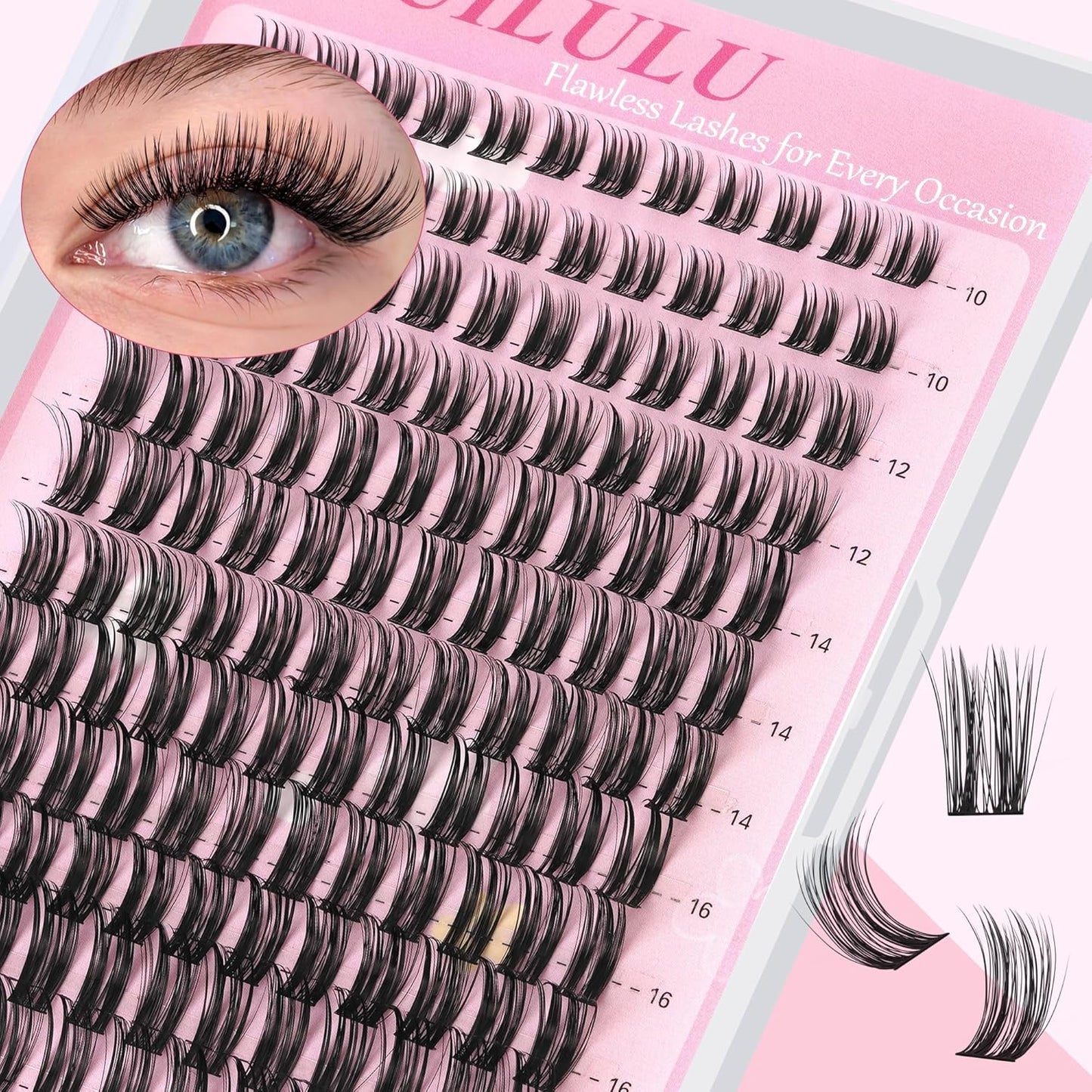 Lashes Clusters D Curl Fluffy Lash Clusters 0.07D 10-18 MIX 144 Eyelashes Individual Lashes Clusters DIY Lash Extensions at Home False Lashes Wide Band Natural Eye Lash Clusters