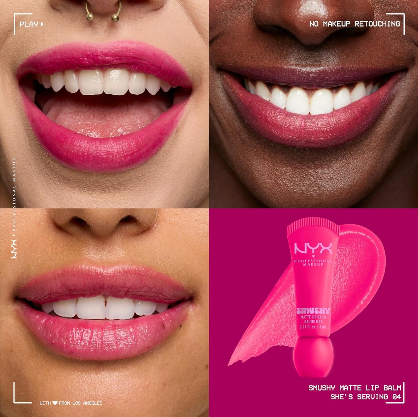 NYX PROFESSIONAL MAKEUP Smushy Matte Lip Balm, Tinted Lip Moisturizer with Soft, Matte Finish - She's Serving (Fuchsia)