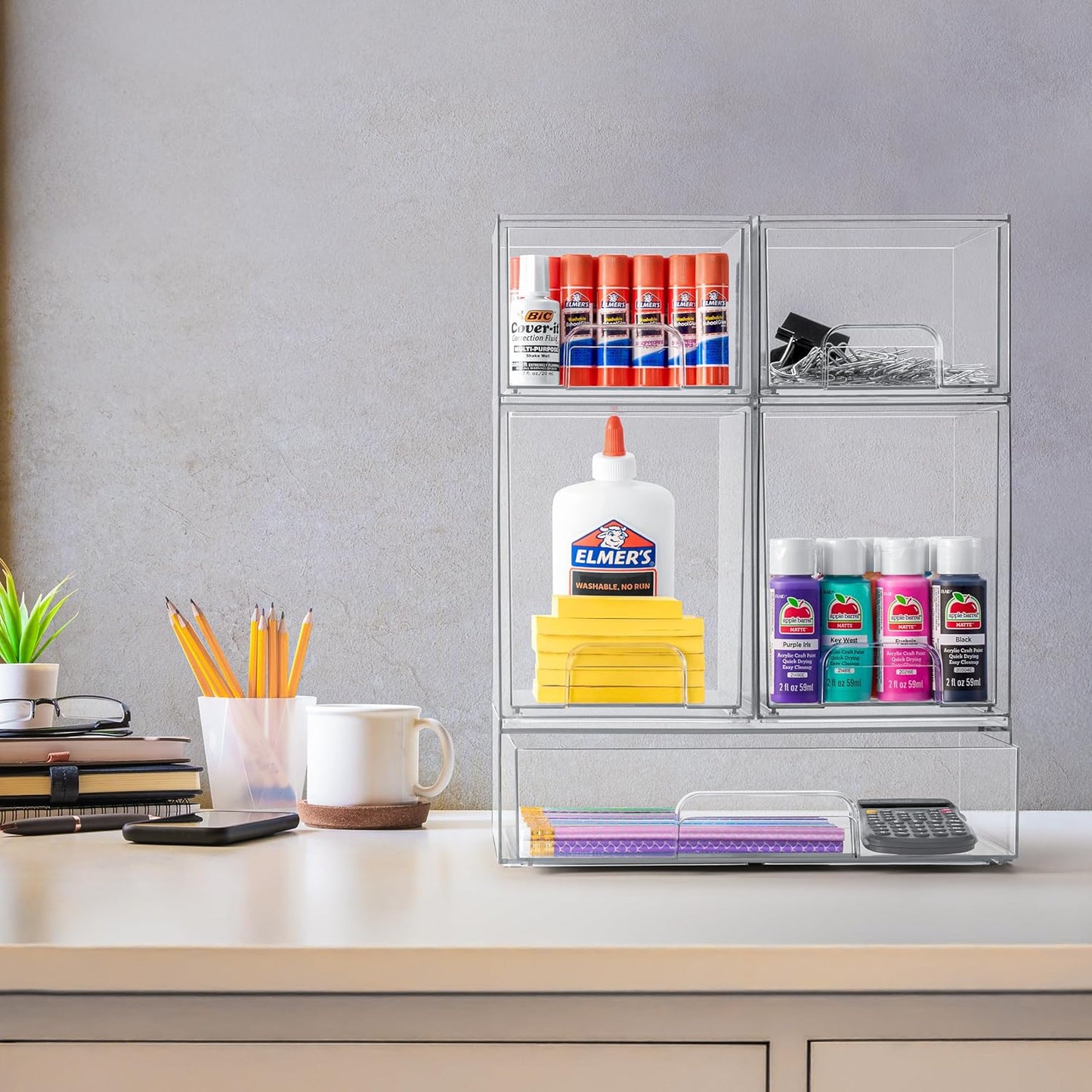 Sorbus Acrylic Storage Containers - 4 Pack, Stackable Storage Bins Set for Bathroom Organization - Clear Acrylic Drawer Organizers - Makeup Case Pull-Out Drawers (7.6’’ Tall)