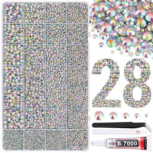 30000Pcs Resin Rhinestones for Bedazzling with Tweezers, AB Rhinestones for Crafting with B7000 Jewelry Glue for DIY Crafts Clothing Tumblers Shoes Fabric Nail Art