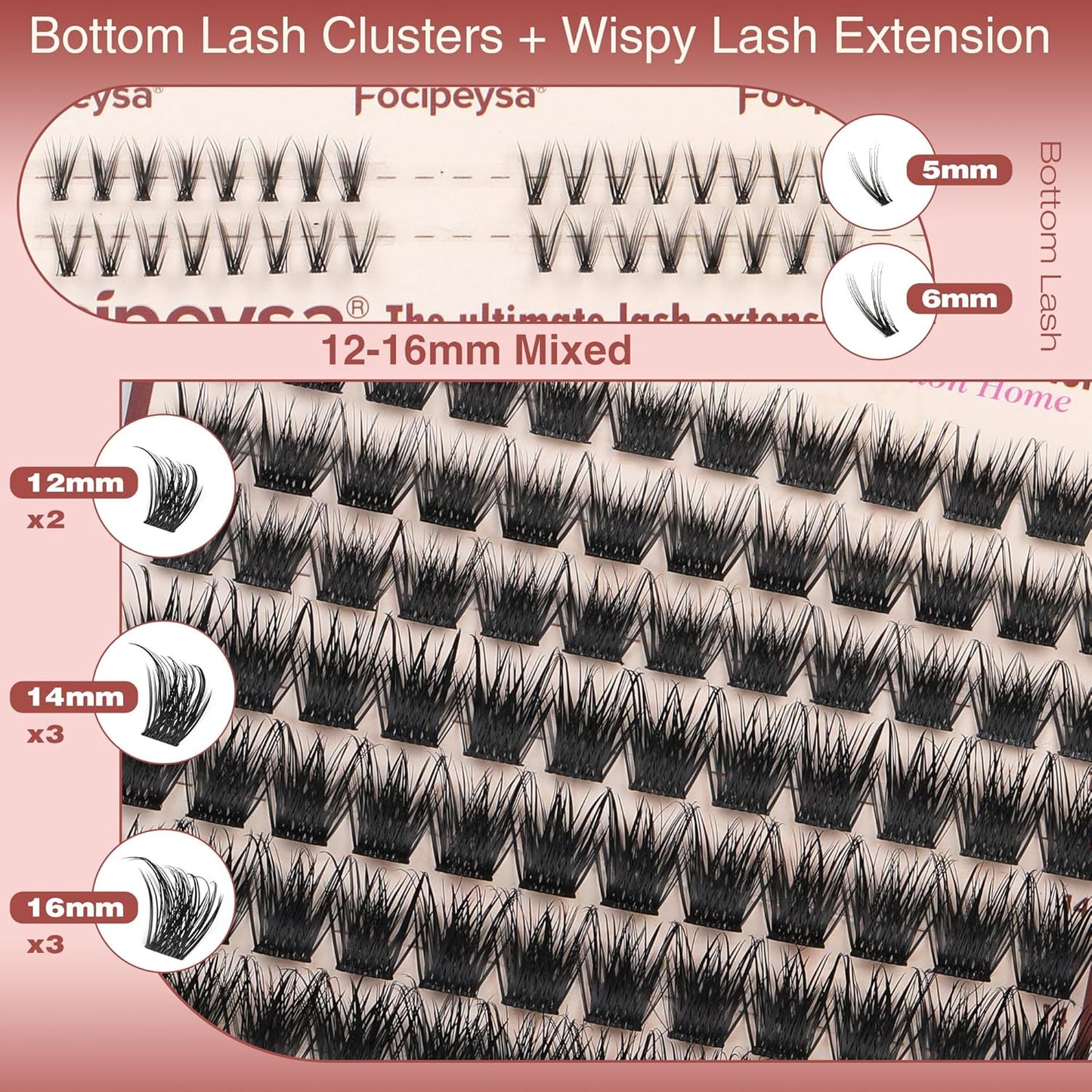 Focipeysa Volume Lash Clusters Wispy Eyelashes Extensions 10-16mm Cluster Lash Extensions C-Curl Lashes Extensions with Bottom Lashes Salon Effect Individual Eyelash DIY Eyelashes Clusters at Home