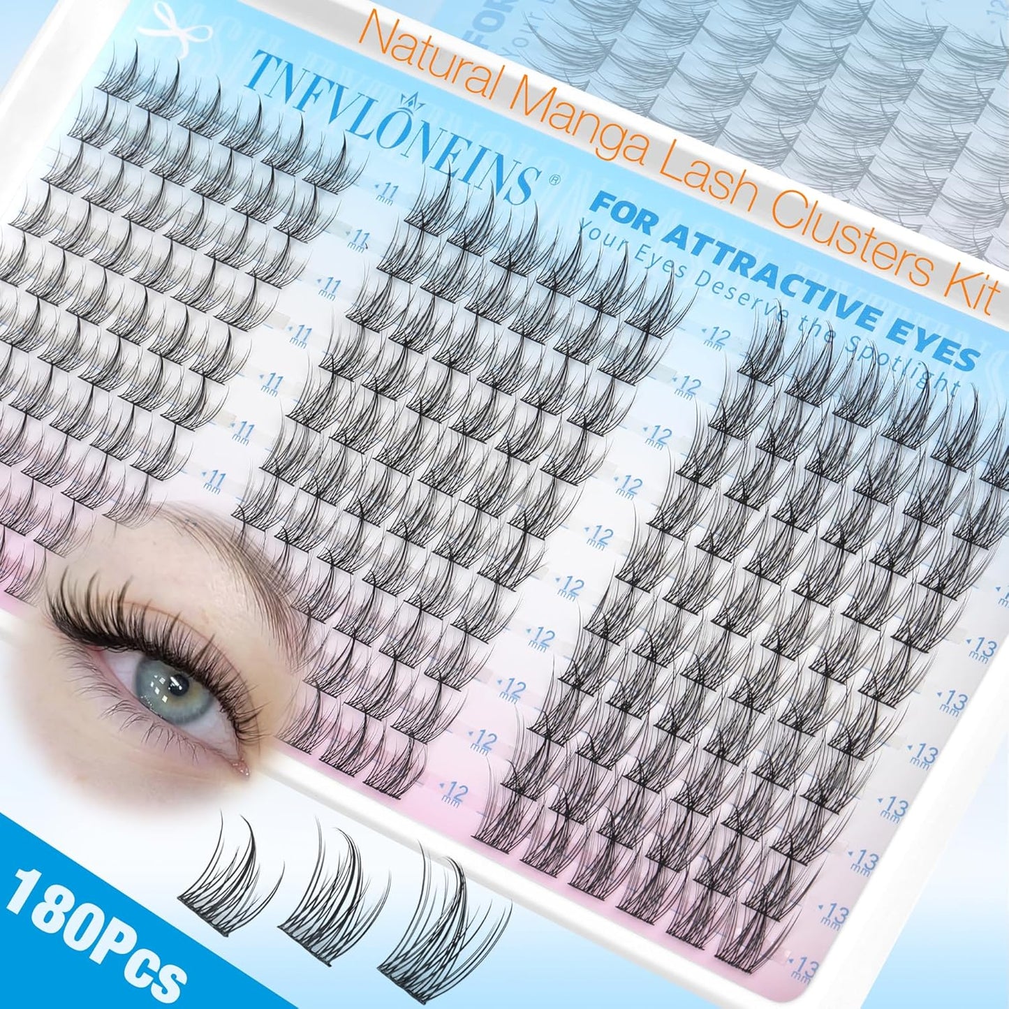 TNFVLONEINS Natural Lash Clusters Kit Wispy Lash Extension Kit Manga Eyelash Extension Kit Fairy Eyelash Clusters Kit DIY Eyelash Clusters Lashes 180Pcs Cluster Eyelash Extensions Individual Lashes