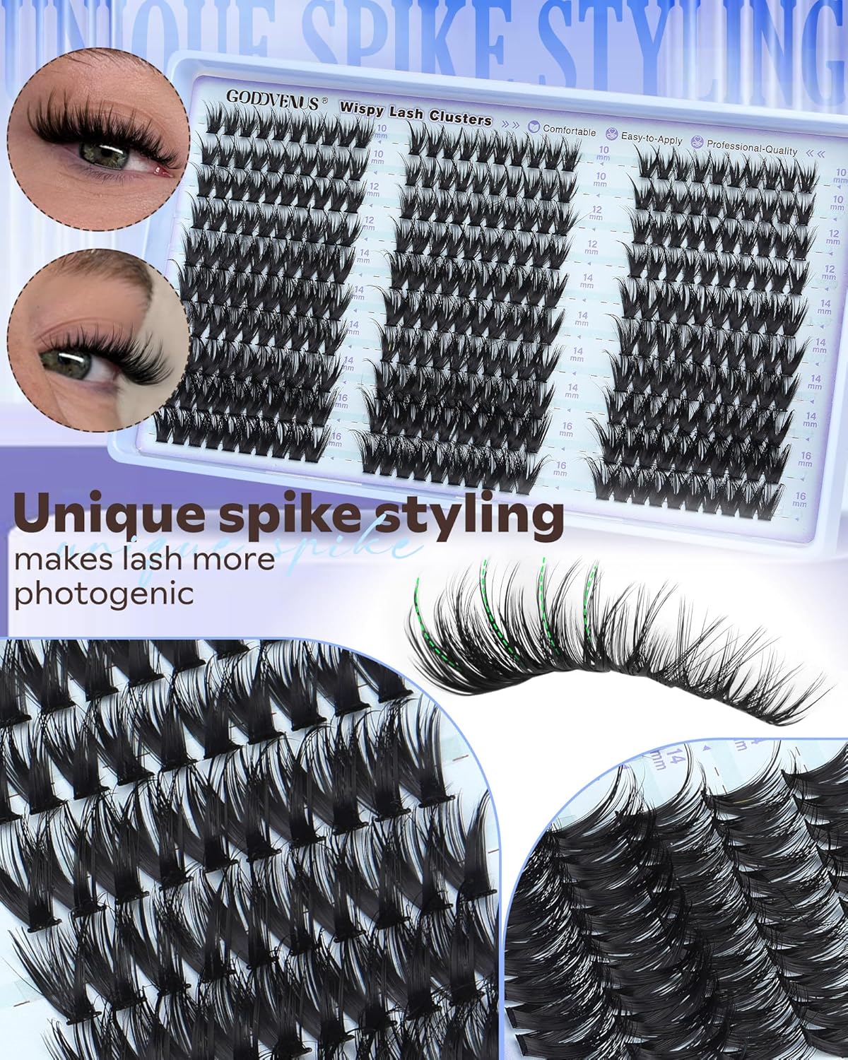 Wispy Lash Clusters Natural DIY Fairy Wet Eyelash Clusters 300 Pcs Cluster Eyelash Extensions Reusable Waterproof Individual Lash (10-16mm CC Curve)