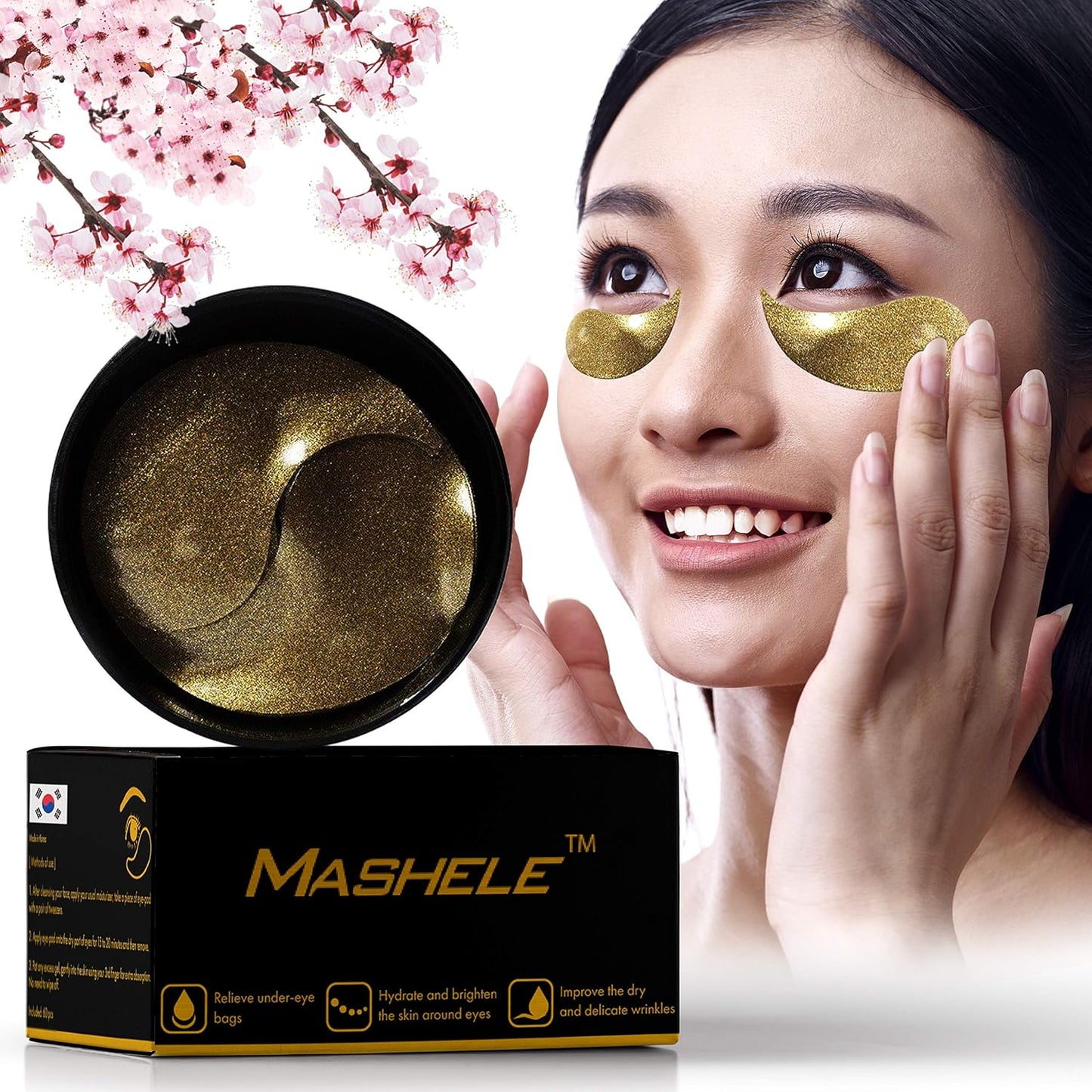 Korean 2pack Under Eye Patches 24K Gold Black Pearl Mask Anti-Aging Hyaluronic Acid Collagen Neck Forehead Laugh Line Pad Reducing Dark Circles & Wrinkles Treatment (120pcs, gold eye patches)