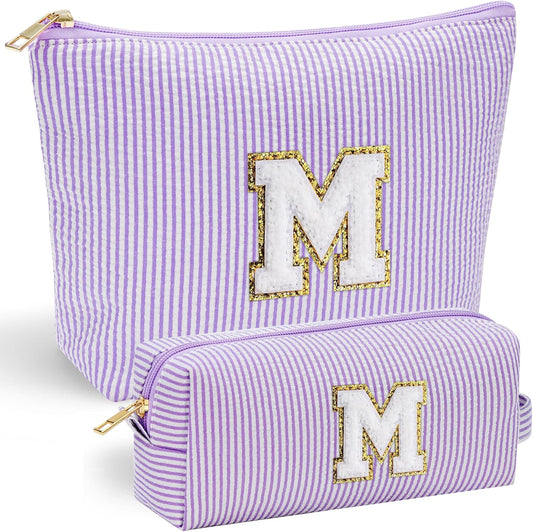 YOOLIFE Purple Cute Travel Makeup Bag - Preppy Makeup Bag Sweet 16 Gifts Sister Girlfriend Gifts Monogram Makeup Bag Make Up Bag Large Cosmetic Bags for Women Friend Birthday Gifts Preppy Stuff M