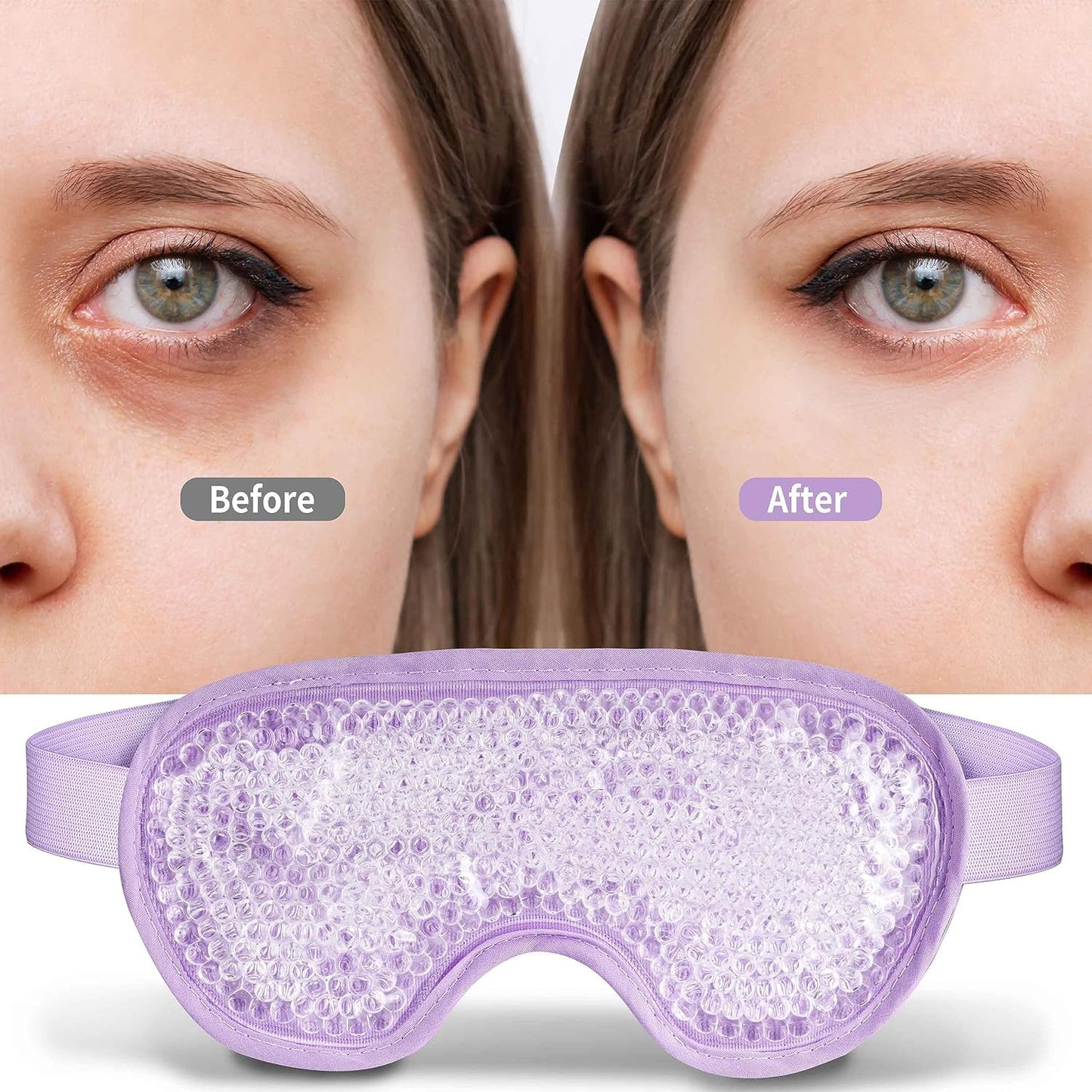 Cooling Eye Mask with Gel Bead, Reusable Cold Compress Ice Pack Sleeping Eye Cooling Pads for After Eyelid Surgery, Puffiness, Puffy Eyes, Headache, Migraine Relief （Purple）