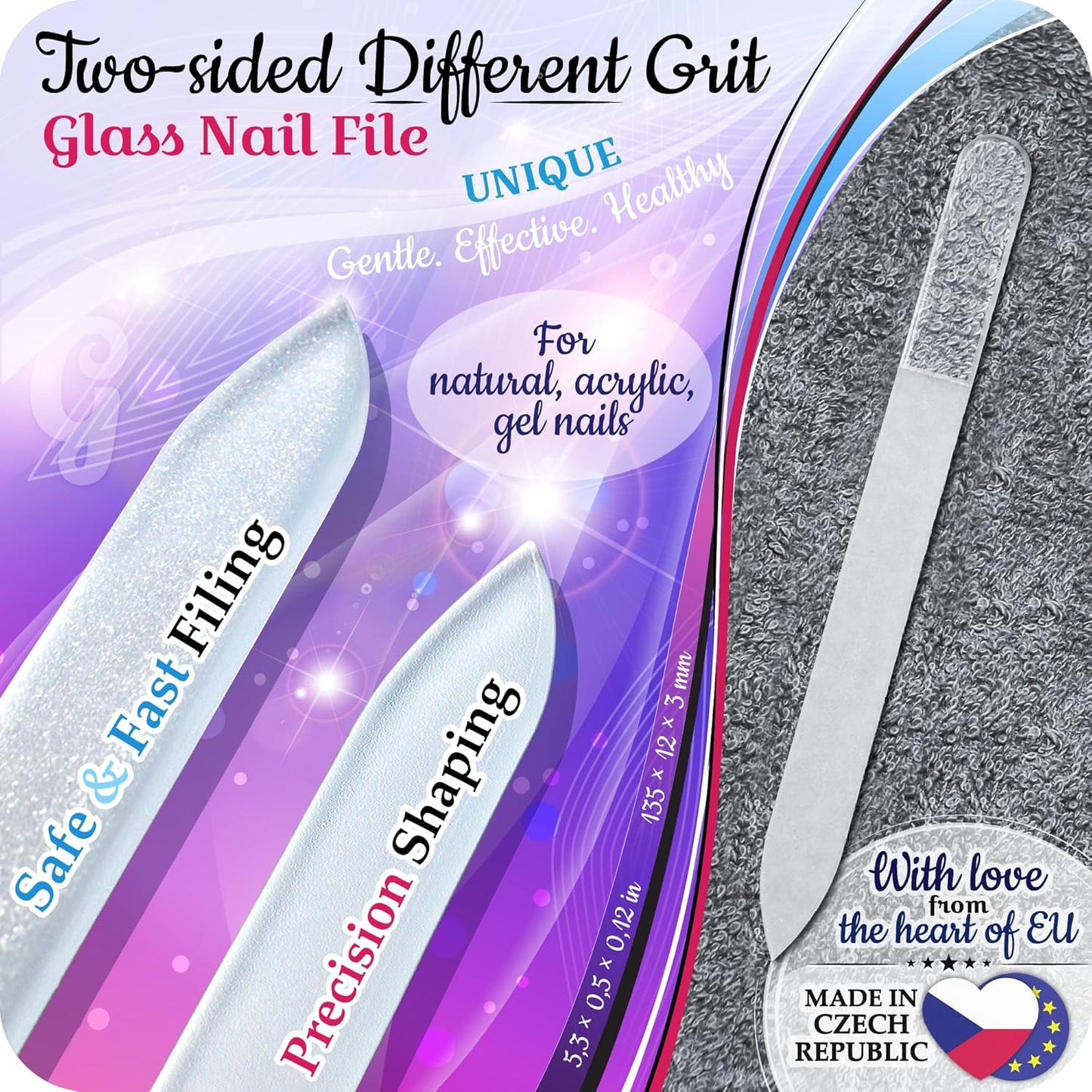 GLADZY Genuine Czech Glass Nail File Set - Callus Remover Foot Rasp, Double Sided Different Grit Surface, Professional Manicure and Pedicure Tools for Natural Nails, Nail Shaper, Ethically Made in EU