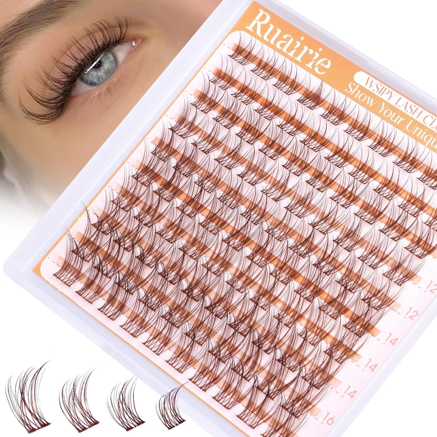 Brown Lash Clusters Wispy Eyelash Clusters Natural Cluster Lashes 100Pcs C-Curly Eyelashes Cluster with Thin Band Cluster Eyelash Extensions 10-16mm DIY Individual Lash Clusters by Ruairie